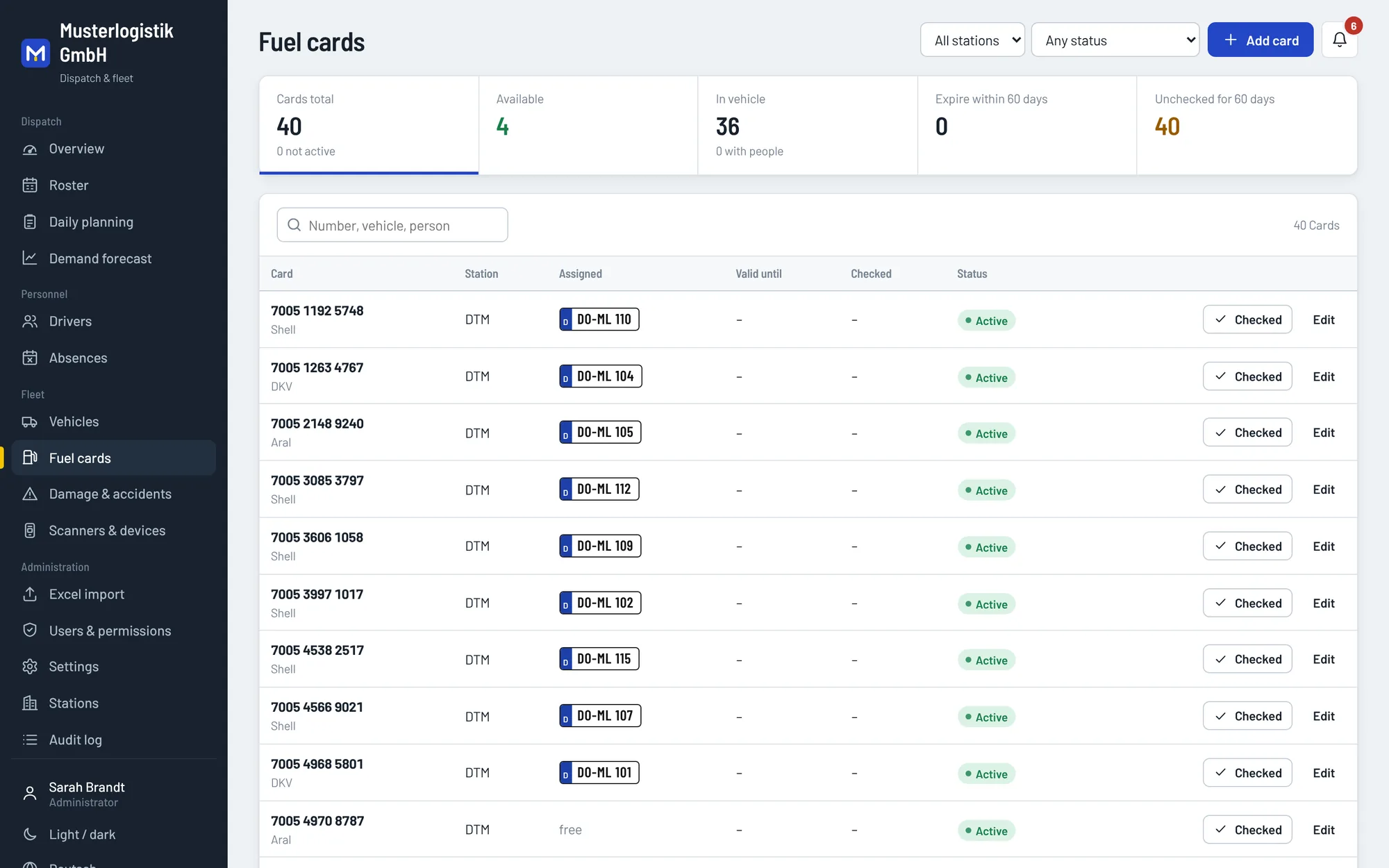 Fuel cards in Mileon